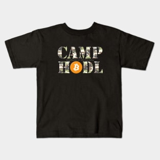 Camp Hodl Camo Stencil Font with Orange Bitcoin Logo Kids T-Shirt